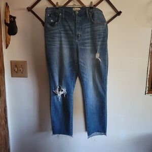 Madewell High Rise Slim Boyfriend Jean Denim Distressed Strecth Blue 31